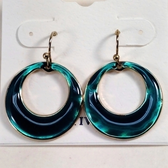 Croft & Barrow Women's Polished Gold tone & Green Hoop Design Stud Earrings - Picture 8 of 8